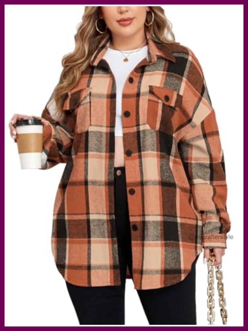 Plus Size Flannel Plaid Shacket Button Down Oversized Corduroy Jacket